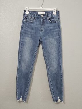 KanCan Skinny Ankle Jeans Medium Wash Juniors Size 5/26 Mid- Rise Raw Hem